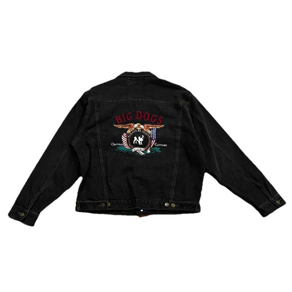 Vintage Big Dogs Embroidered Crest Denim Jean Jacket Men's Medium 90s Y2K